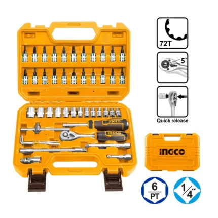 Set ingco dados y chicharra industrial 46 piezas 1/4"